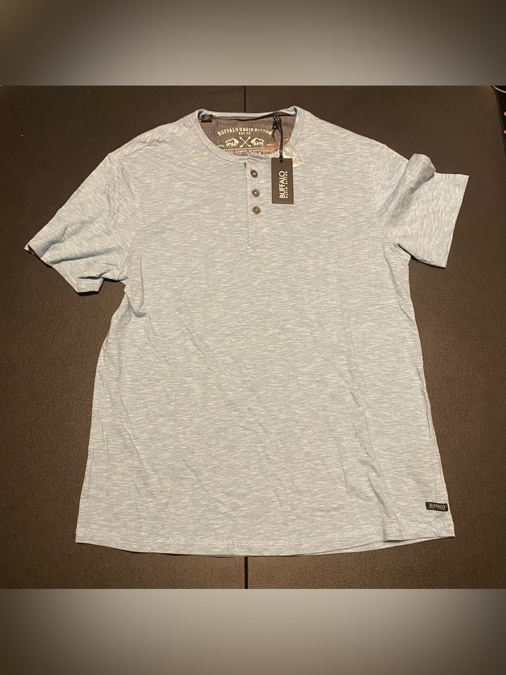 Buffalo David Bitton Light Heather Blue Short Sleeve Henley